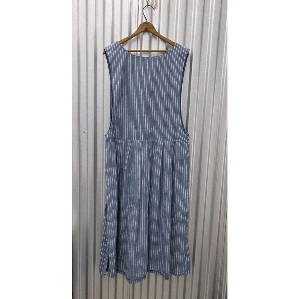Vintage Mizz Lizz Denim Dress Deep V Neckline Drop Waist Size L 80s 90s Stripe